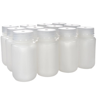 Eisco Labs: 125ml Wide Mouth HDPE Reagent Bottles with Polypropylene Caps, Non-Sterile, Pack of 12, Translucent Leakproof Laboratory Containers, -100 to 120°C Temperature Range_main