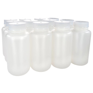 Eisco Labs: 250ml Wide Mouth HDPE Reagent Bottles with Polypropylene Caps, Non-Sterile, Pack of 12, Translucent Leakproof Laboratory Containers, -100 to 120°C Temperature Range_main