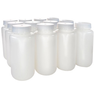 Eisco Labs: 500ml Wide Mouth HDPE Reagent Bottles with Polypropylene Caps, Non-Sterile, Pack of 12, Translucent Leakproof Laboratory Containers, -100 to 120°C Temperature Range_main