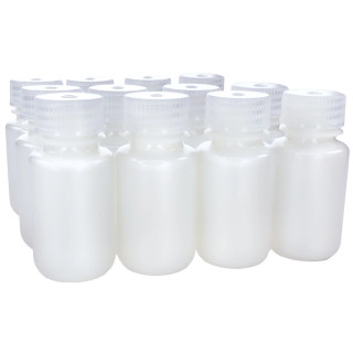 Eisco Labs: 60ml Sterile Wide Mouth HDPE Reagent Bottles with Polypropylene Caps, Pack of 12, Non-Autoclavable, Translucent Laboratory Containers, -100 to 120°C Temperature Range_main
