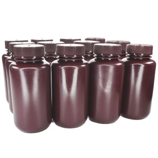 Eisco Labs: Pack of 12, 250ml Wide Mouth Amber HDPE Reagent Bottles with Polypropylene Caps, Non-Sterile, Leak-Proof, Chemical-Resistant, UV Light Shielding for Lab Use, -100°C to 120°C_main