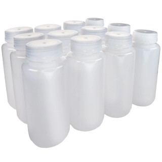Eisco Labs: 500ml Wide Mouth LDPE Reagent Bottles with Polypropylene Caps, Pack of 12, Non-Sterile, Translucent Laboratory Containers, -100 to 80°C Temperature Range_main