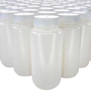 Eisco Labs: Bulk Pack of 125, 500ml Wide Mouth HDPE Reagent Bottles with Polypropylene Caps, Non-Sterile, Lab Containers for Chemicals and Samples, -100 to 120°C Temperature Range_main
