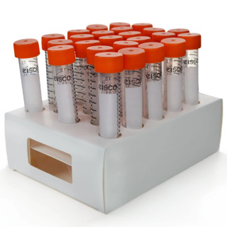 Eisco Labs: Pack of 25, 15mL Sterile Centrifuge Tubes, Polypropylene, Flat Cap, Lab-Grade, Racked_main