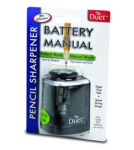The Duet Pencil Sharpener, Battery or Manual Operated (1pc Clamshell)