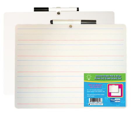9 x 12 Two Sided Red & Blue Ruled/Dry Erase Board with Attached Marker 