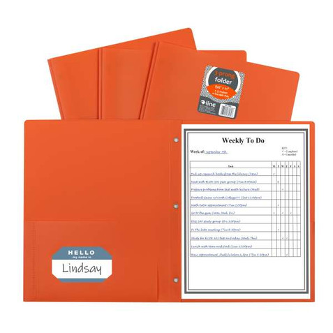 Two-Pocket Heavyweight Poly Portfolio Folder with Prongs, Orange (Set ...