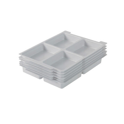 Gratnells F1 Tray Inserts, 4 Compartments, Gray, Organizing Accessory, Fits Shallow F1 Trays (6 Pack)