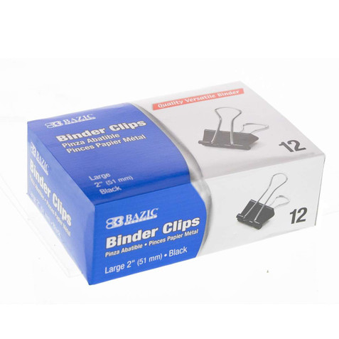 Large 2" (51mm) Black Binder Clip (12/Box) 12 Boxes 222422