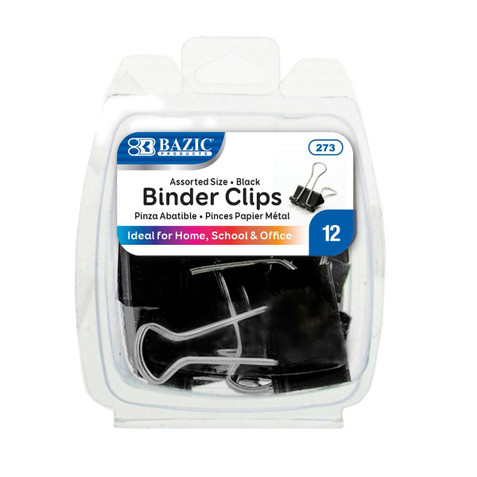 Assorted Size Black Binder Clip (12/Pack) 24 Packs 222426