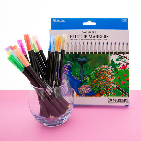 20 Colors Felt Tip Washable Markers 12 Pack 