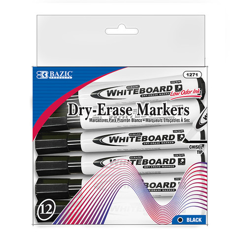 Black Chisel Tip Dry-Erase Markers (12/Box) 12 Pack