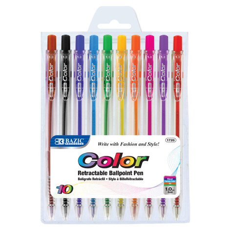 10 Color Retractable Pen 24 Pack 