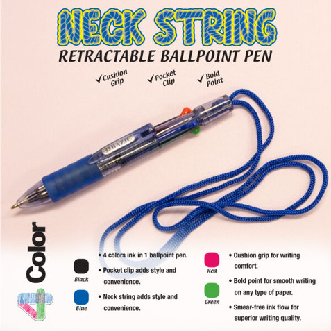 4-Color Neck Pen w/ Cushion Grip 24 Pack 