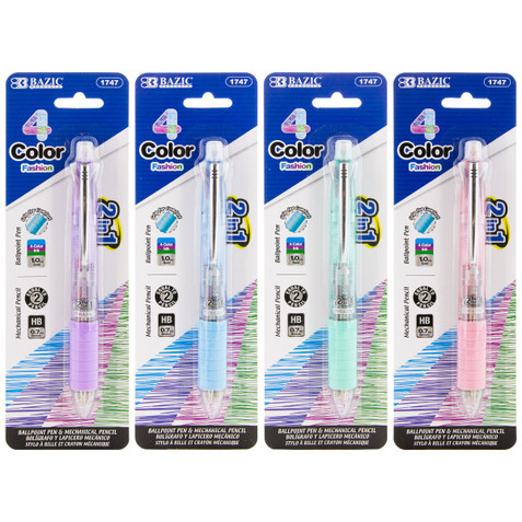2-In-1 Mechanical Pencil & 4-Fashion Color Pen w/ Grip 24 Pack 