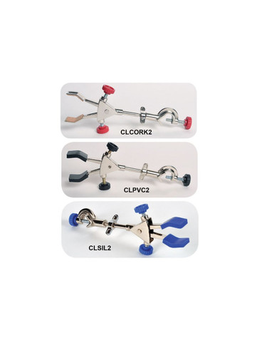 2-PRONG BURETTE CLAMP WITH BOSS HEAD, CORK COATED GRIPS, SET