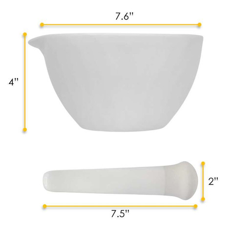 Porcelain Mortar & Pestle Set, 30oz - Heavy Duty Pattern - Unglazed Grinding Surface 225072