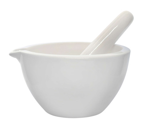 Porcelain Mortar & Pestle Set, 30oz - Heavy Duty Pattern - Unglazed Grinding Surface 225072