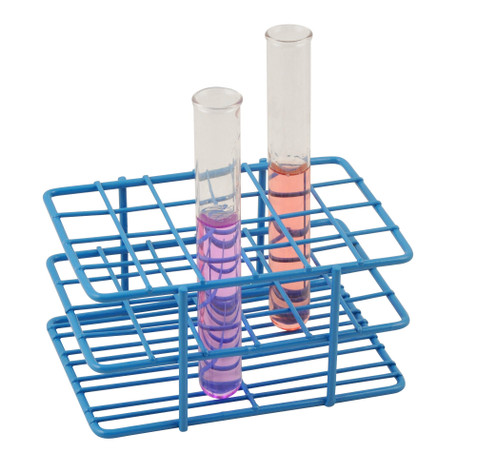 Blue Epoxy Coated Steel Wire Test Tube Rack, 24 Holes, Outer Diameter permitted of tubes 15-16 mm or less, 4 X 6 Format Rack measures 5" x 3.5" x 2.5" Holds a total of 24 test tubes. Coated steel wire racks are chemical and corrosion-resistant. Coating provides a protective and smooth coat impervious to weak acids, bases, and salts. Withstands temperatures up to 121 degrees C (249.8 degrees F).