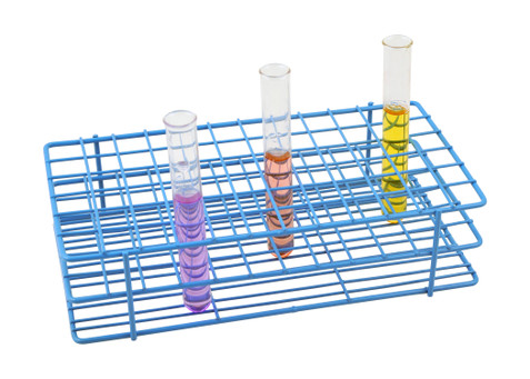 Blue Epoxy Coated Wire Test Tube Rack, 72 Holes, Outer Diameter permitted of tubes 15-16mm or less, 6 X 12 Format. Rack measures 9.5" x 5" x 2.5" Holds a total of 72 test tubes.