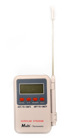 This multi-purpose digital thermometer has a variety of uses from science labs to heating & ventilation, from measuring food temperatures while cooking indoors to outdoor bar-b-ques. This unit can measure a wide range of temperatures, from -50°C to +300°C (-58°F to +572°F).