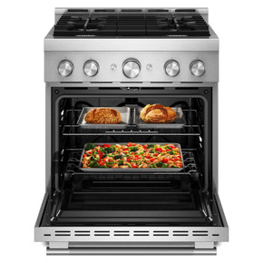Cuisinière au gaz de style commercial à 4 brûleurs avec mode de friture à air sans préchauffage KitchenAid® de 30 po KFGS930SSS