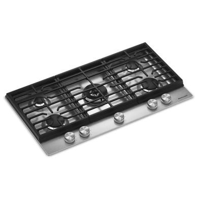 Kitchenaid® Table de cuisson au gaz à surface en métal avec grille pour wok intégrée et fini CookShield™ KCGK736SSS
