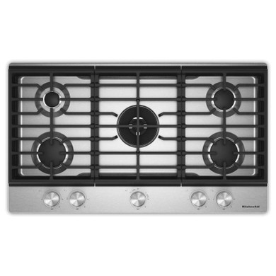 Kitchenaid® Table de cuisson au gaz à surface en métal avec grille pour wok intégrée et fini CookShield™ KCGK736SSS