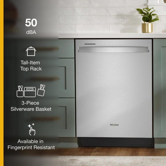 Lave-vaisselle en acier inoxydable avec système de lavage intelligent de 24 po Whirlpool® et un panier supérieur haut WDT740SALZ