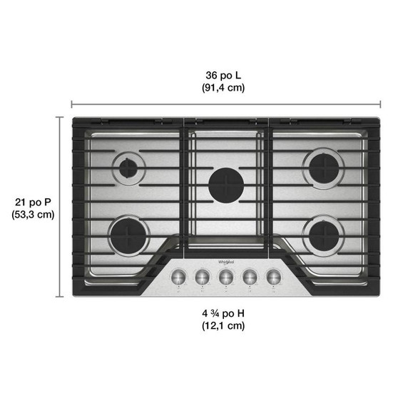 Whirlpool® Table de cuisson au gaz avec cinquième brûleur, 36 po WCGK7036PS