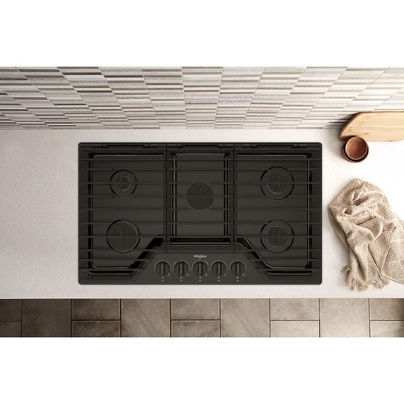 Whirlpool® Table de cuisson au gaz avec grilles en fonte à charnière EZ-2-Lift™, 36 po WCGK5036PB