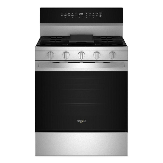 Whirlpool® Cuisinière au gaz intelligente de 30 pouces avec technologie de cuisson à air, auto-nettoyage/netoyage à la vapeur, préchauffage rapide avec capacité de 5.3 pi cu WFGS7530RZ