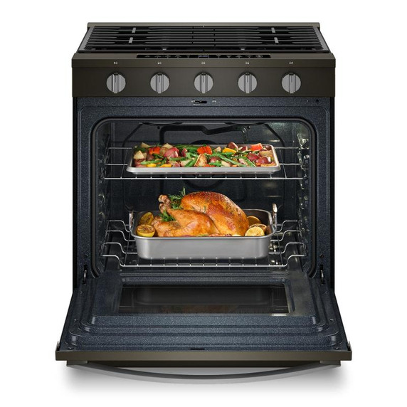 Whirlpool® Cuisinière au gaz intelligente à commandes frontales de 30 pouces avec technologie de cuisson à air, vapeur/auto-nettoyage, préchauffage à grande vitesse et capacité de 5.3 pi cu WSGS7530RV