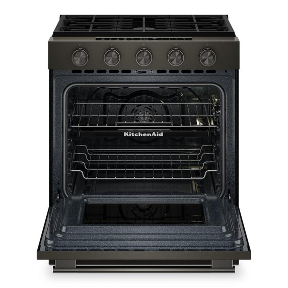 Kitchenaid® Cuisinière au gaz coulissante intelligente avec modes de cuisson à convection et brûleur 2 en 1 - 5 pi cu KSGS530SBE