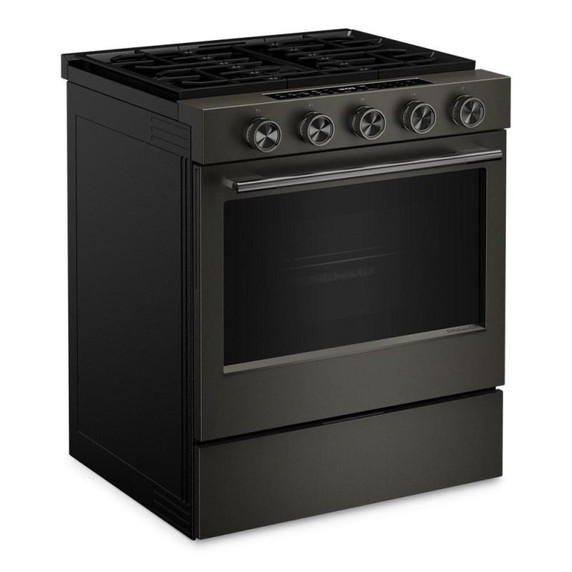 Kitchenaid® Cuisinière au gaz coulissante intelligente avec modes de cuisson à convection et brûleur 2 en 1 - 5 pi cu KSGS530SBE