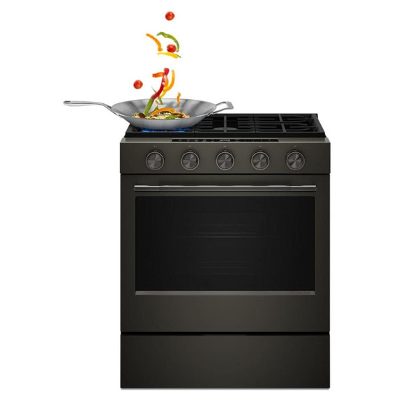 Kitchenaid® Cuisinière au gaz coulissante intelligente avec modes de cuisson à convection et brûleur 2 en 1 - 5 pi cu KSGS530SBE