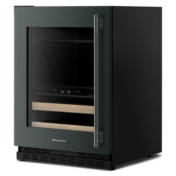 Kitchenaid® Centre de rafraîchissements avec porte en verre et porte-bouteilles à devant en bois - 24 po KUBL524SJP