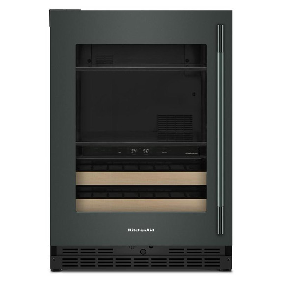 Kitchenaid® Centre de rafraîchissements avec porte en verre et porte-bouteilles à devant en bois - 24 po KUBL524SJP