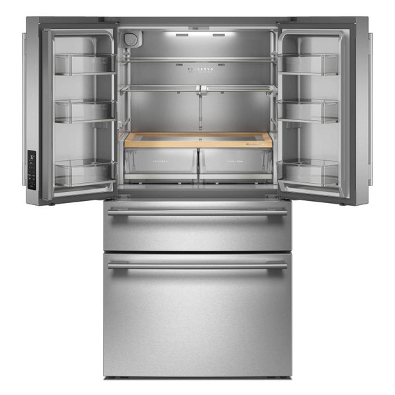 Kitchenaid® Réfrigérateur à portes françaises avec distributeur d’eau et de glaçons intérieur et tiroir réfrigéré pleine largeur FreshChill™ - 30 pi cu KRMF336SPS