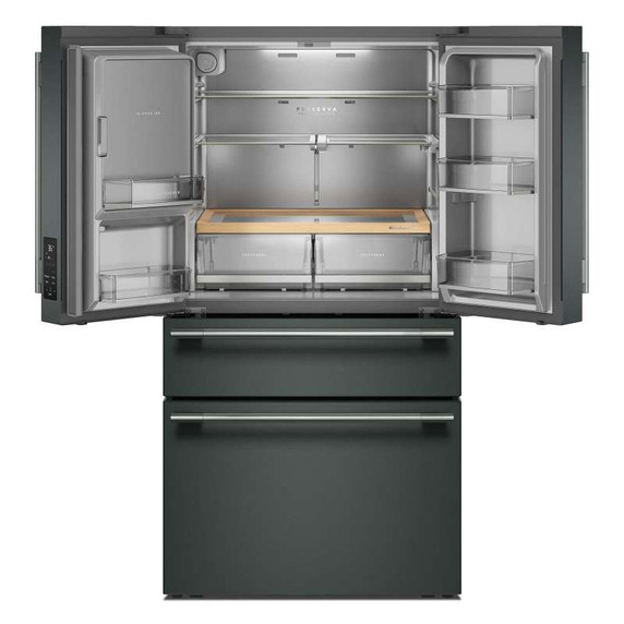 Kitchenaid® Réfrigérateur à portes françaises avec distributeur d’eau et de glaçons extérieur et tiroir réfrigéré pleine largeur FreshChill™ - 29 pi cu KRMF436SJP