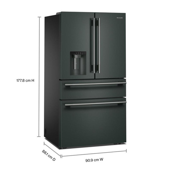 Kitchenaid® Réfrigérateur à portes françaises avec distributeur d’eau et de glaçons extérieur et tiroir réfrigéré pleine largeur FreshChill™ - 29 pi cu KRMF436SJP