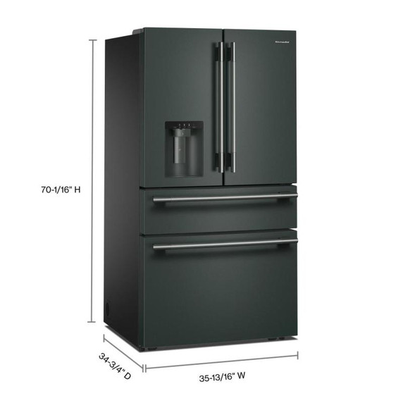 Kitchenaid® Réfrigérateur à portes françaises avec distributeur d’eau et de glaçons extérieur et tiroir réfrigéré pleine largeur FreshChill™ - 29 pi cu KRMF436SJP
