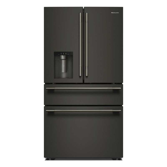 Kitchenaid® Réfrigérateur à portes françaises avec distributeur d’eau et de glaçons extérieur et tiroir réfrigéré pleine largeur FreshChill™ - 29 pi cu KRMF436SBE