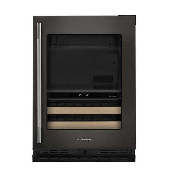 Kitchenaid® Centre de rafraîchissements avec porte en verre et porte-bouteilles à devant en bois - 24 po KUBR524SBE