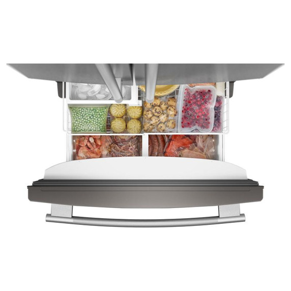 Kitchenaid® Réfrigérateur à portes françaises, profondeur standard et distributeur intérieur de 22 pi cu - 33 po KRFF333SPS