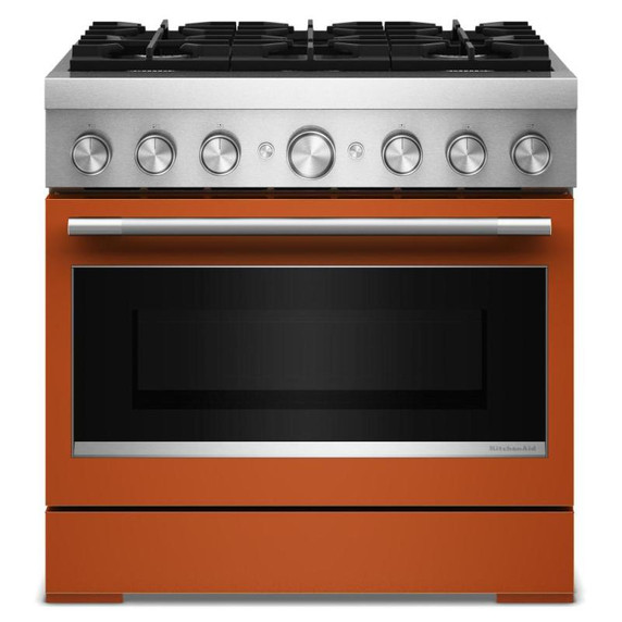Kitchenaid® Cuisinière bicombustible de style commercial à 6 brûleurs avec mode de friture à air sans préchauffage de 36 po KFDS936SSC