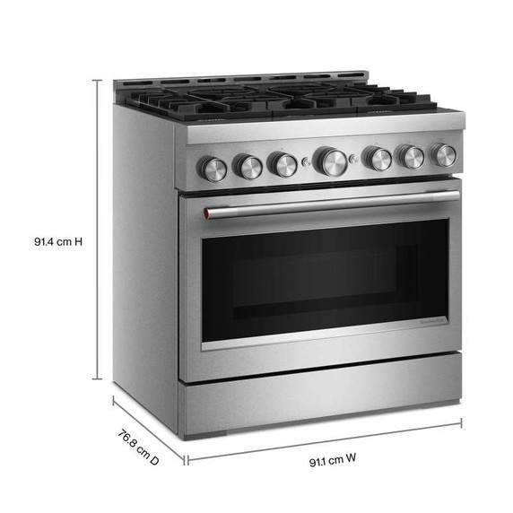 Cuisinière au gaz de style commercial à 6 brûleurs avec mode de friture à air sans préchauffage KitchenAid® de 36 po KFGS936SSS