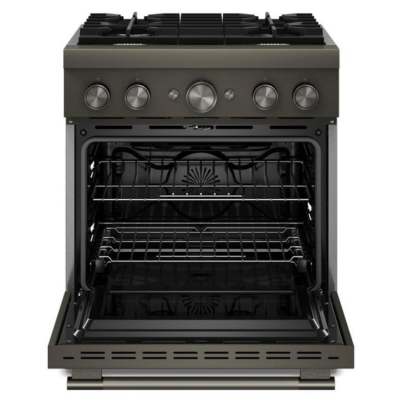 Cuisinière bicombustible de style commercial à 4 brûleurs avec mode de friture à air sans préchauffage KitchenAid® de 30 po KFDS930SBE