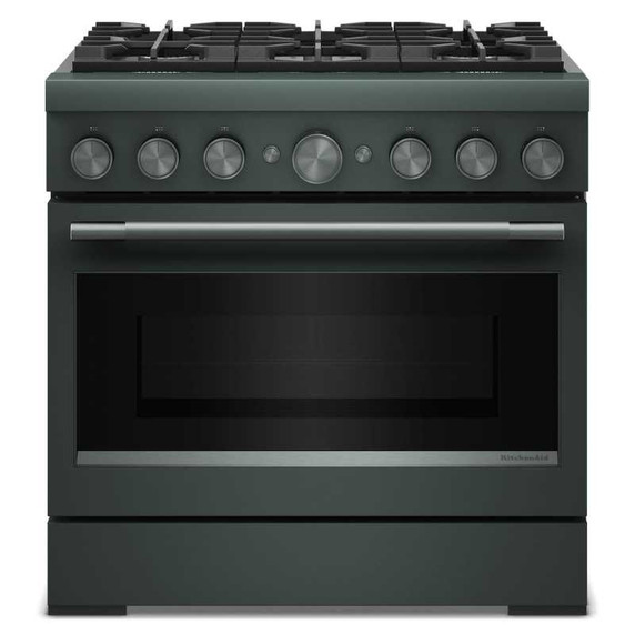Cuisinière bicombustible de style commercial à 6 brûleurs avec mode de friture à air sans préchauffage KitchenAid® de 36 po KFDS936SJP