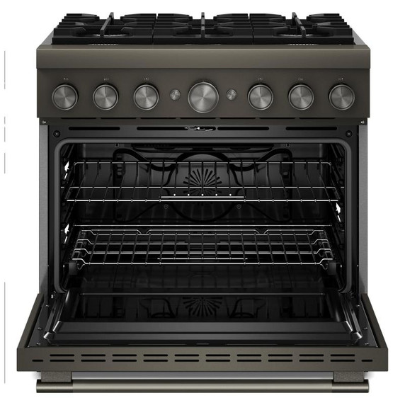 Cuisinière bicombustible de style commercial à 6 brûleurs avec mode de friture à air sans préchauffage KitchenAid® de 36 po KFDS936SBE